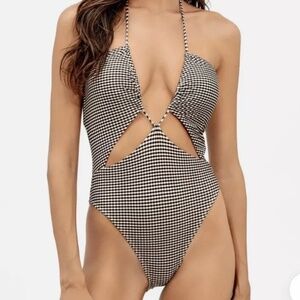NWT Vix Lupita Eve One Piece Swimsuit Medium M Black White Gingham $248